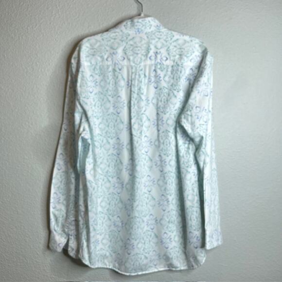 Stetson Cowboy Button Down White Shirt Blue & Green Paisley Print Size Large - Picture 2 of 11